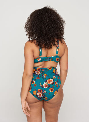 Bikinibroekje met hoge taille en bloemenprint, Green Flower, Model image number 1
