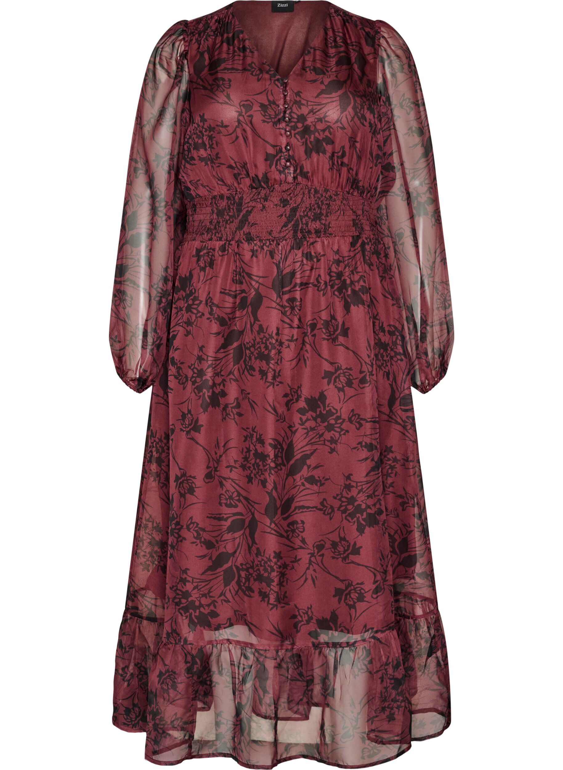 Maxi-jurk met bloemenprint en smokwerk