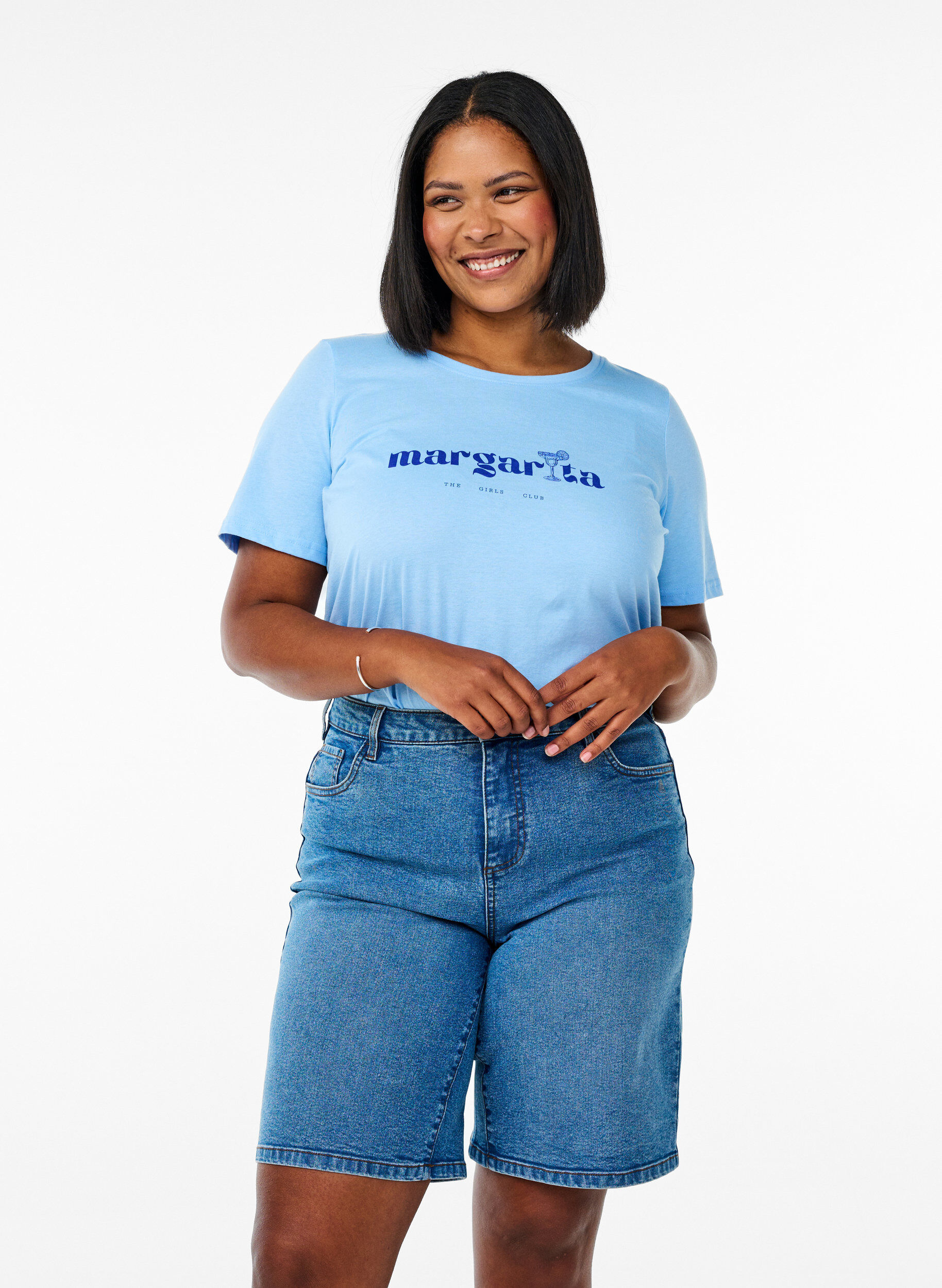 Zizzi Losse denim shorts met hoge taille, Blauw, Model image number 0