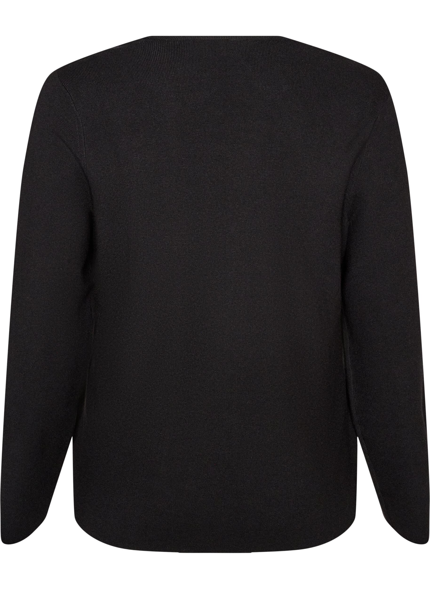 ZizziFijngebreid vest met stofbeklede knopen, Zwart, Packshot image number 1