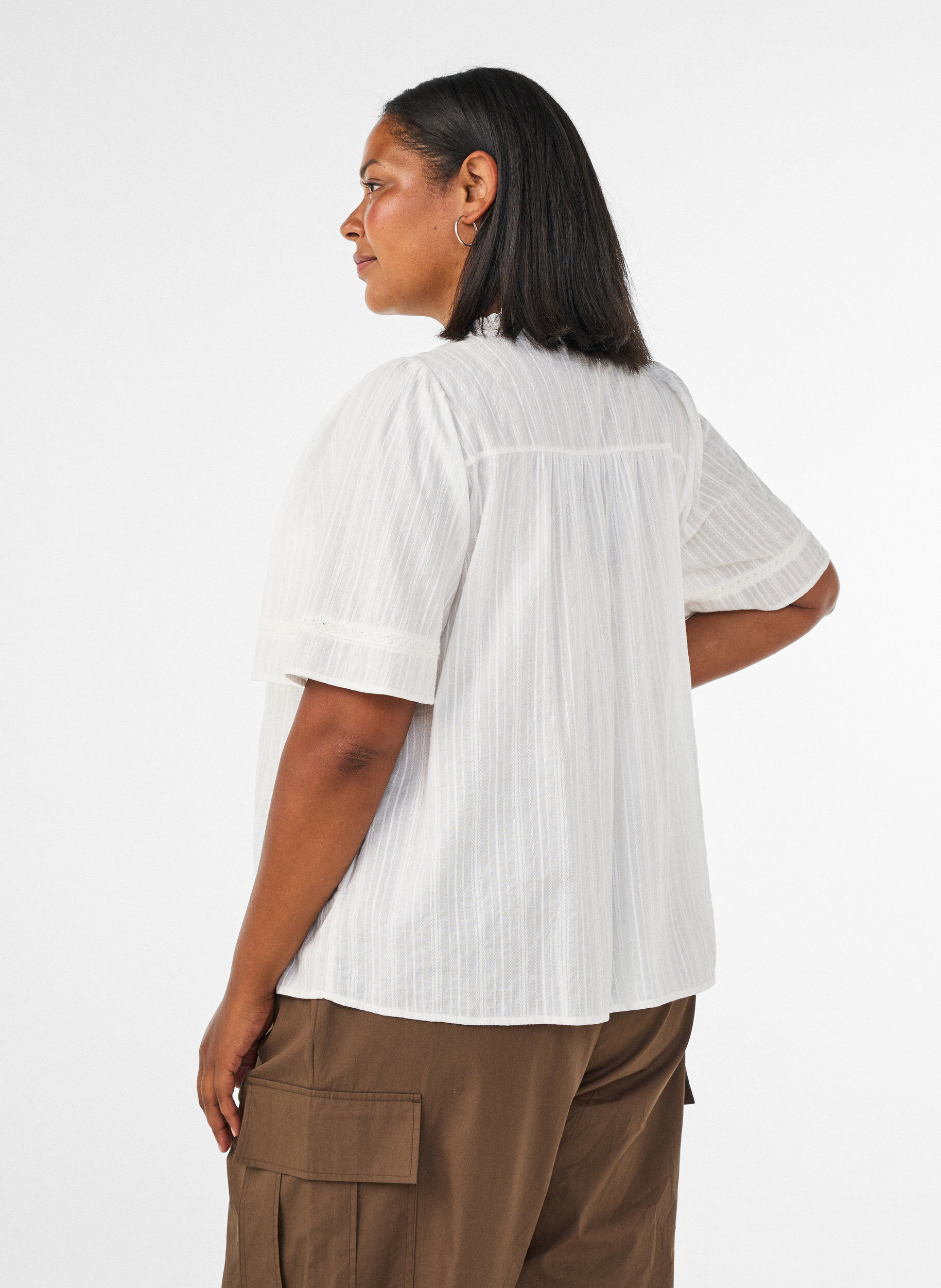 ZizziKatoenen blouse met decoratieve banden, Vanille, Model image number 2