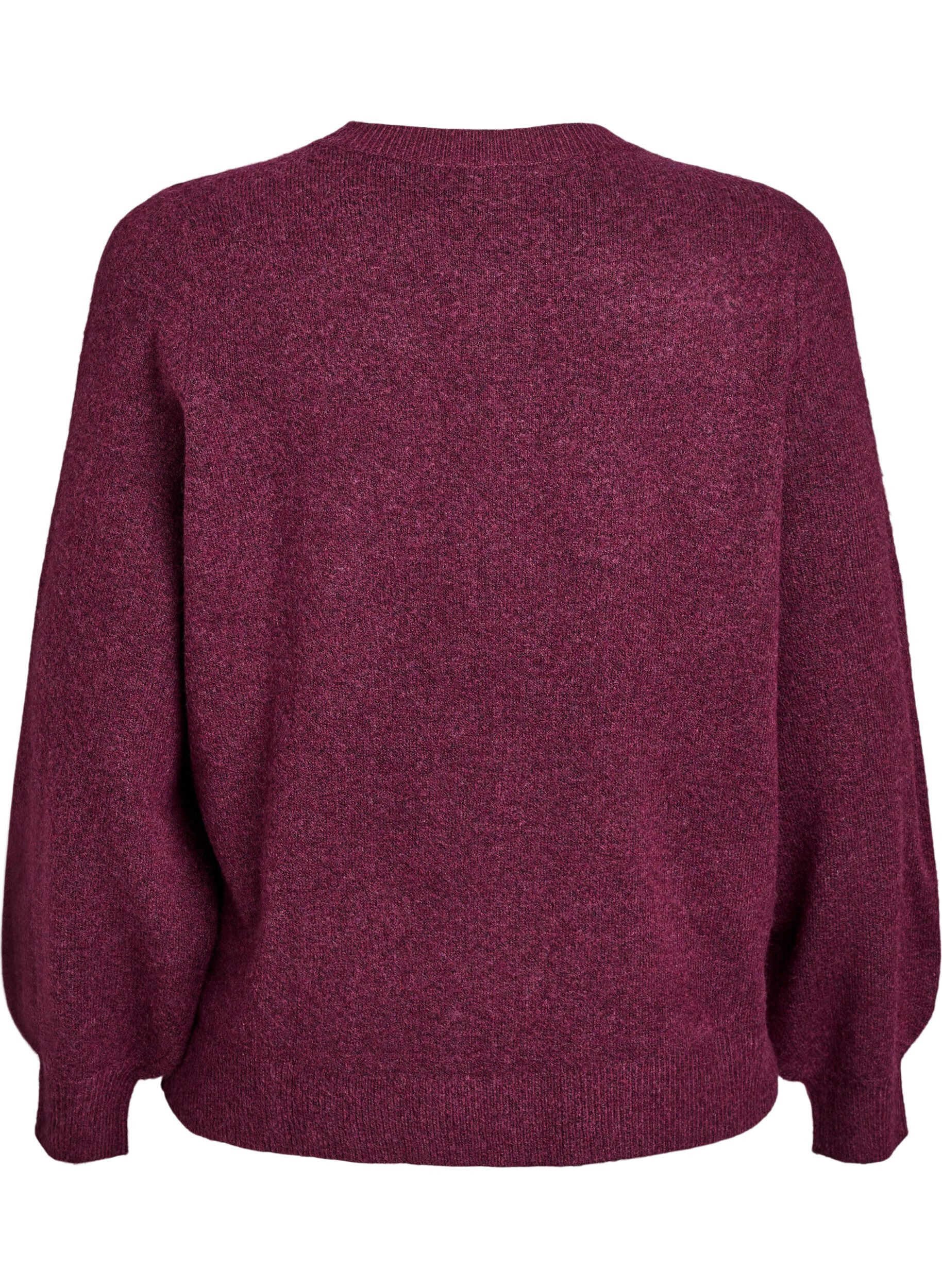 Zizzi Cardigan in zacht breisel met goudkleurige knopen, Donker Bordeaux, Packshot image number 1