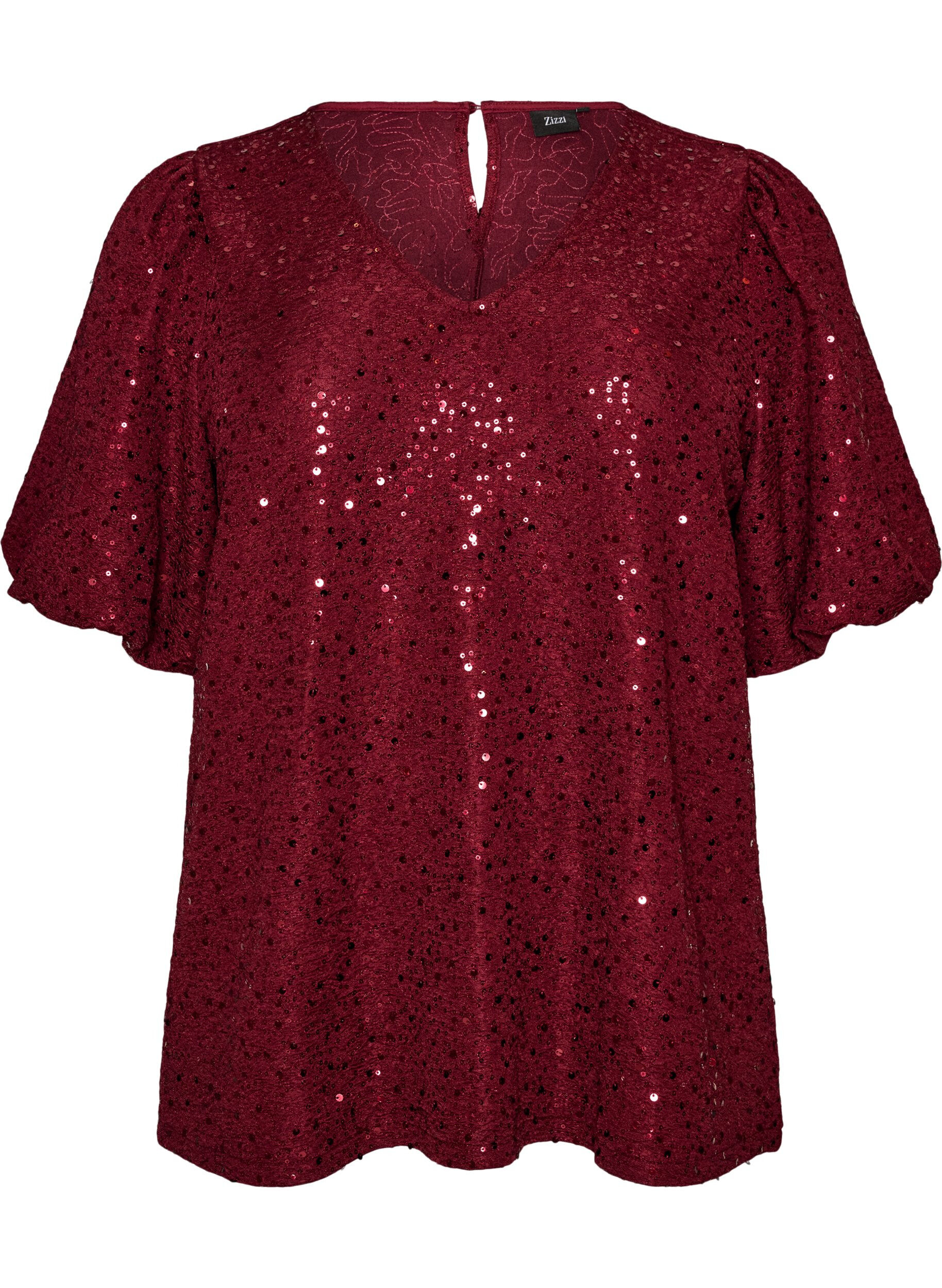 ZizziBlouse met pailletten en ballonmouwen, Rood, Packshot image number 0