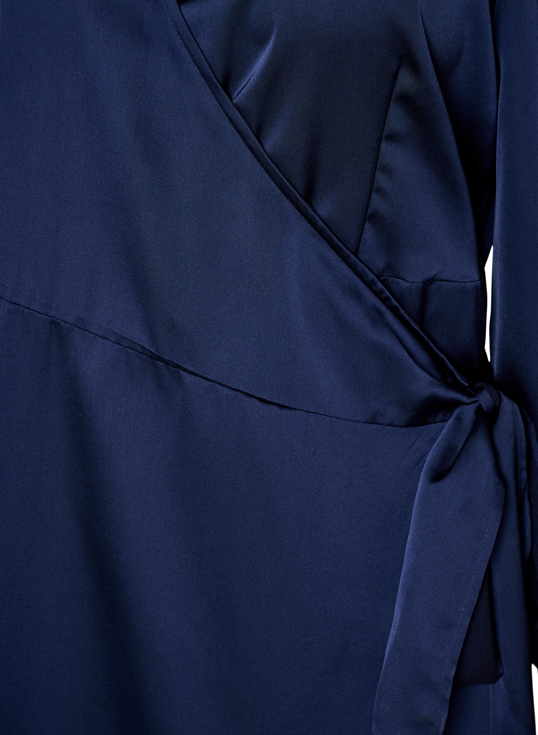 ZizziKorte satijnen jurk met wikkeldesign, Blauw, Packshot image number 2