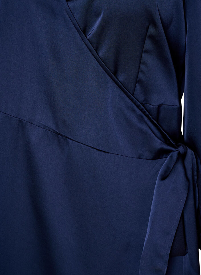 Korte satijnen jurk met wikkeldesign, Blauw, Packshot image number 2