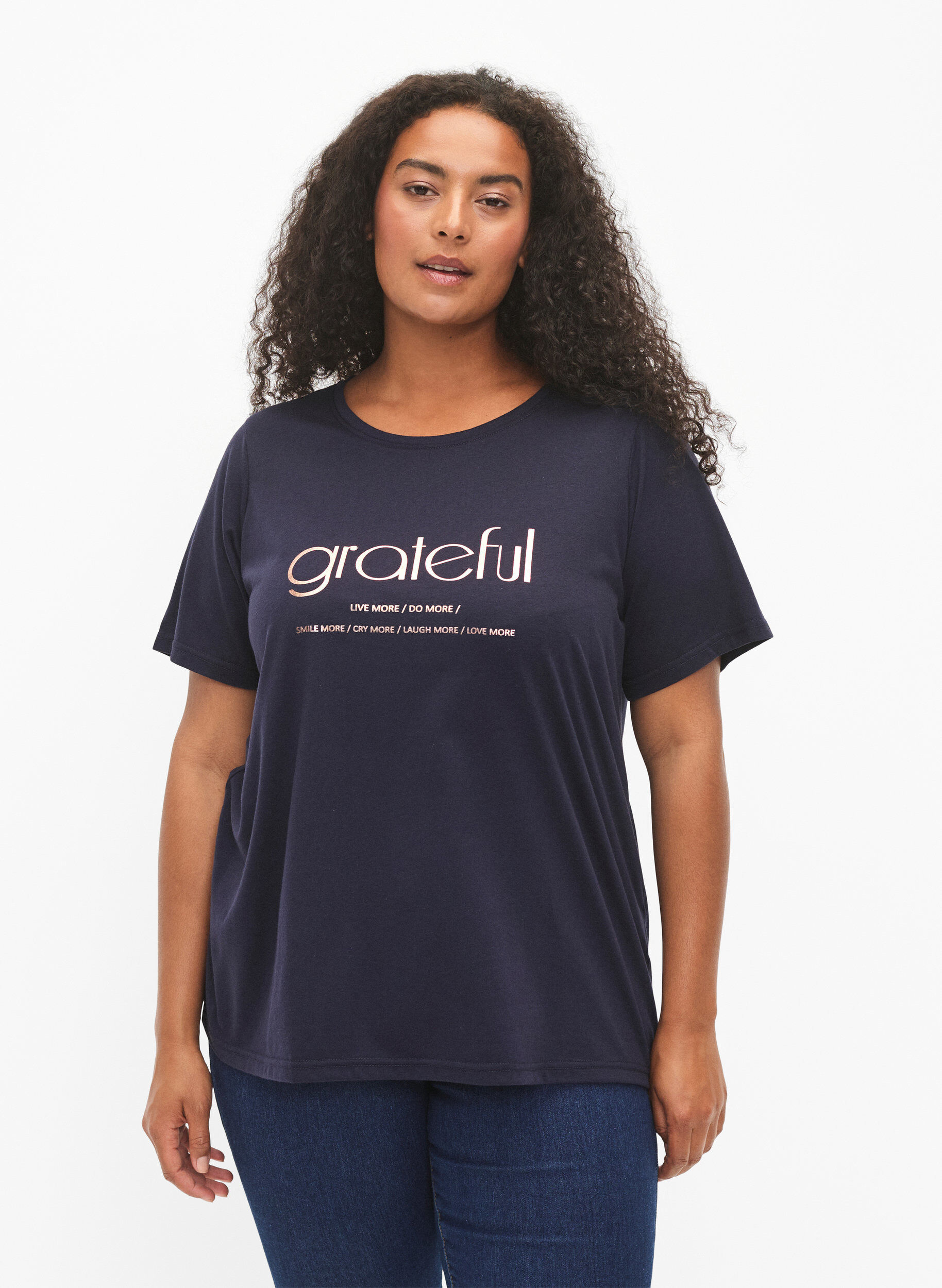 Zizzi FLASH - T-shirt met motief, Navy Bl Rose Gold, Model image number 0