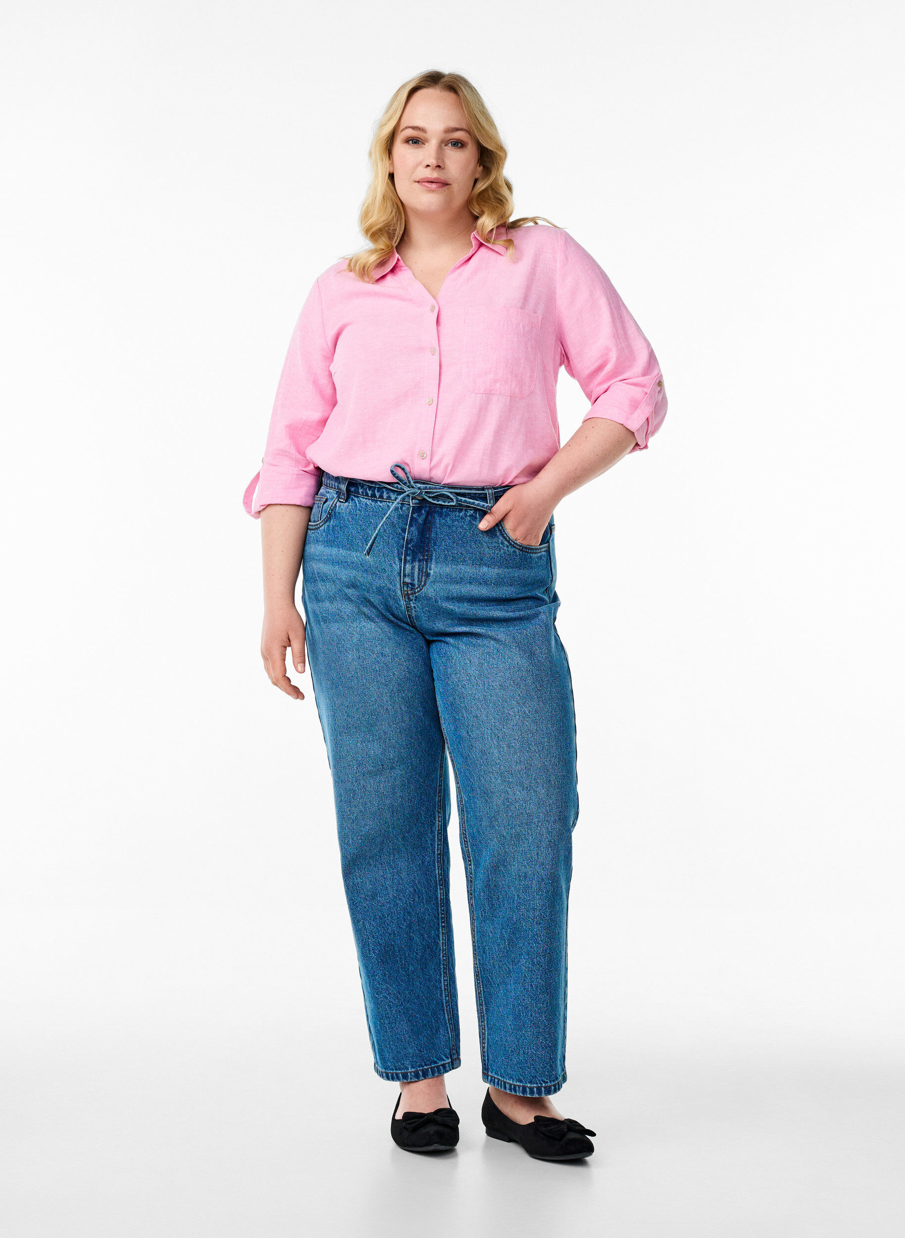 Zizzi Linnen en viscose shirt met 3/4 mouwen, Roze, Model image number 1