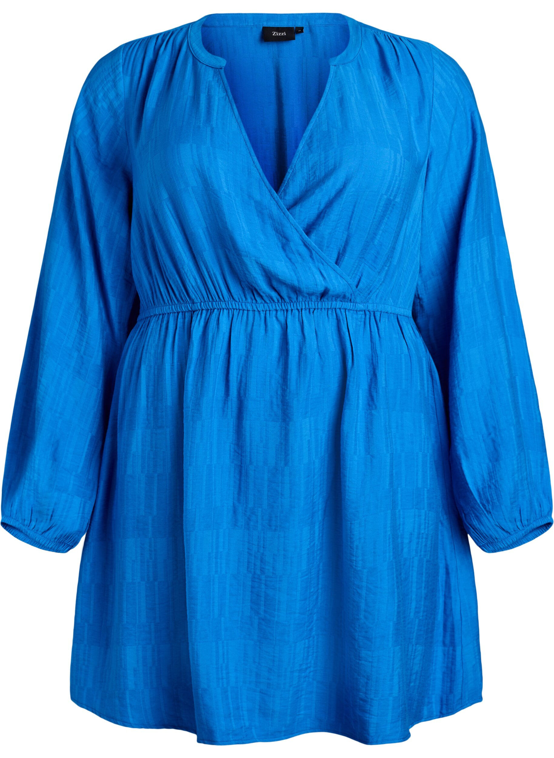 Korte jurk met structuur en wikkel-look