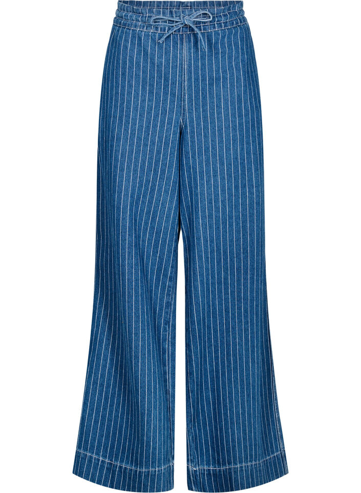 Denim jeans met wijde pijpen en strepen, Blauw, Packshot image number 0