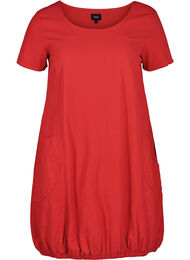 Katoenen jurk met korte mouwen, Lipstick Red