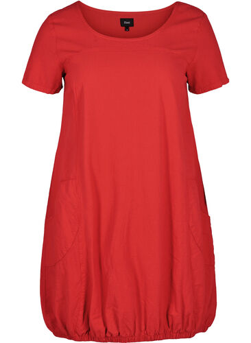 Katoenen jurk met korte mouwen, Lipstick Red, Packshot image number 0
