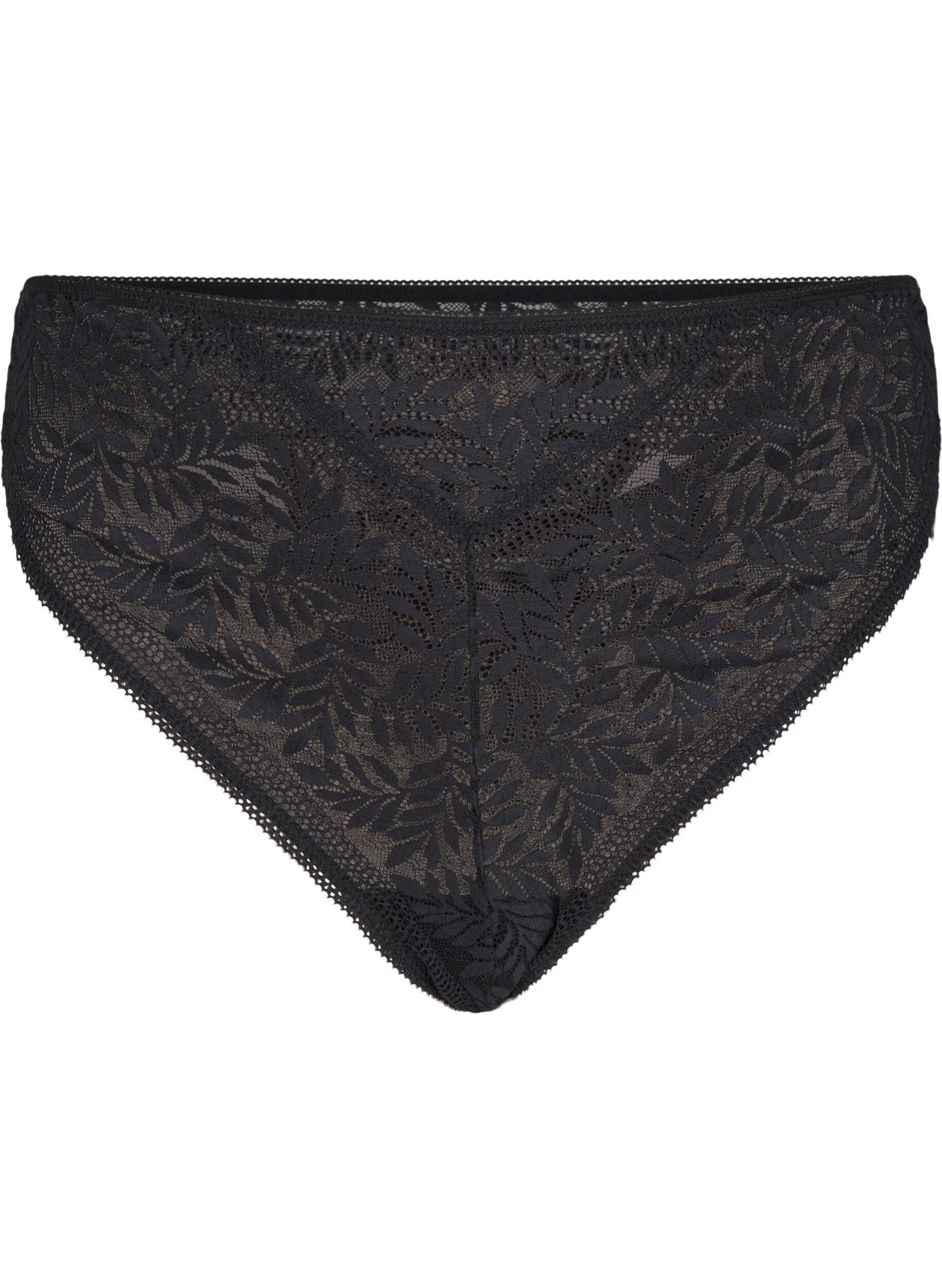 Zizzi Kanten G-string met normale taille, Black, Packshot image number 0