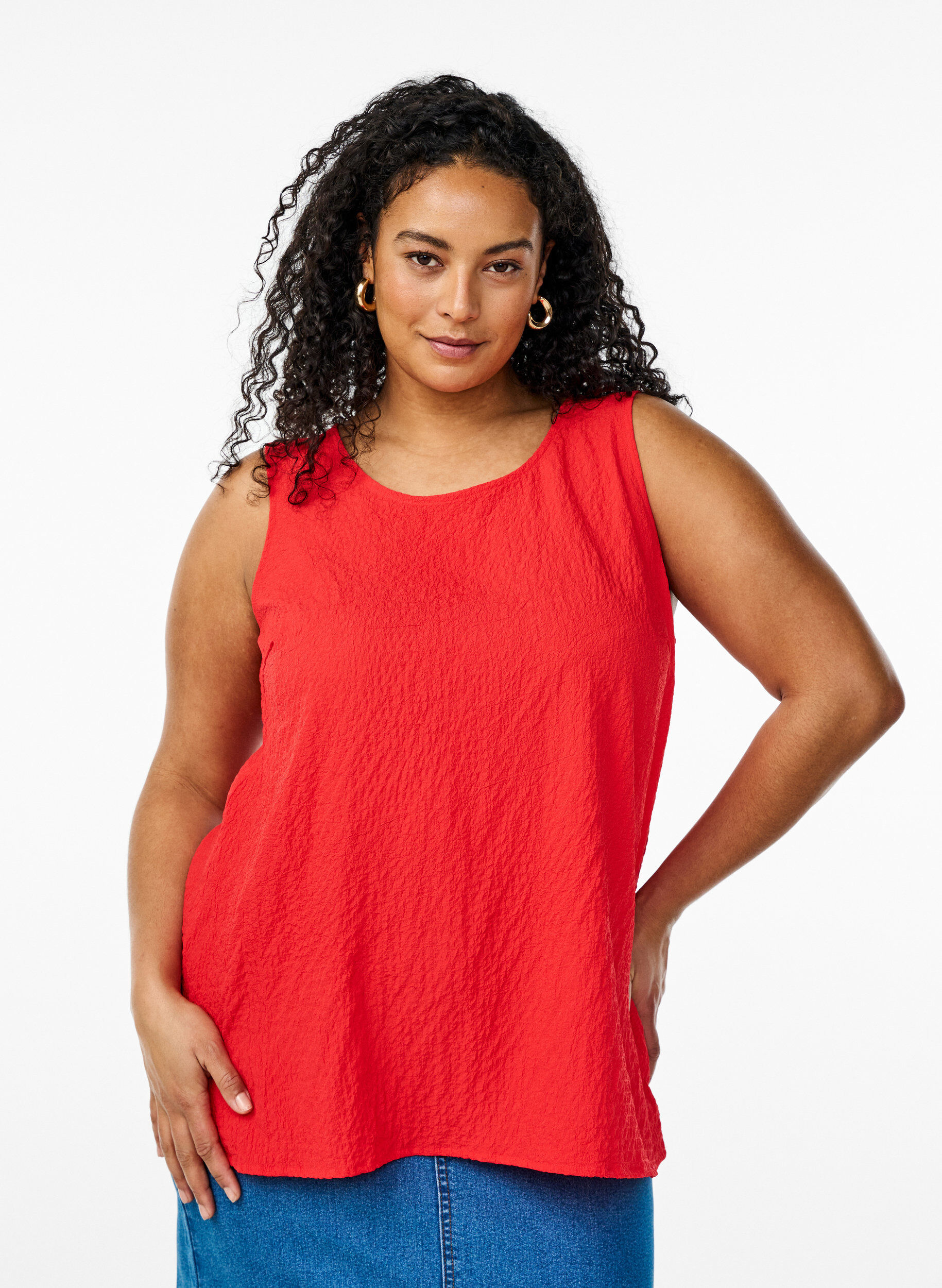 ZizziMouwloze top met textuur, Rood, Model image number 0