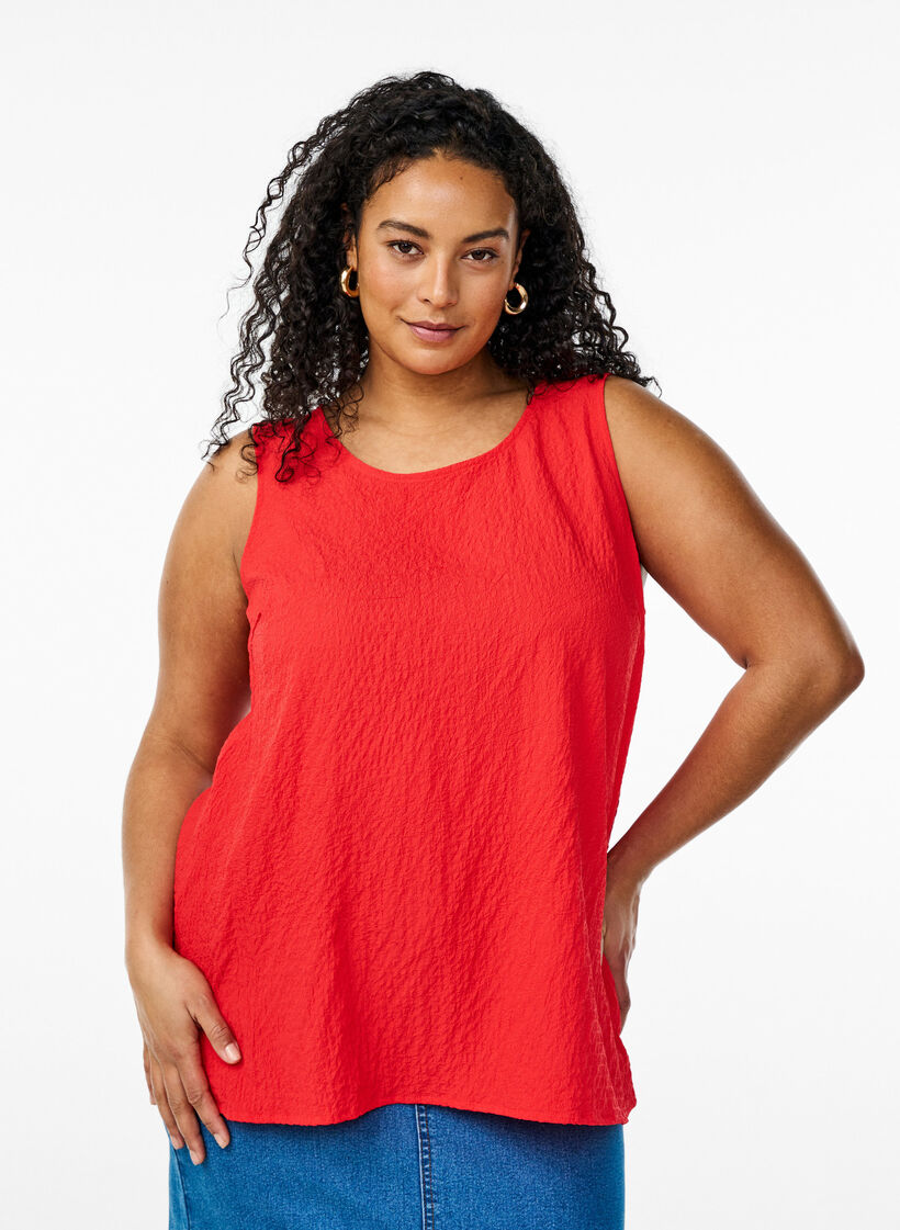 Mouwloze top met textuur, Rood, Model image number 0