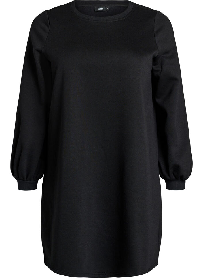 Korte sweaterjurk met ballonmouwen, Zwart, Packshot image number 0