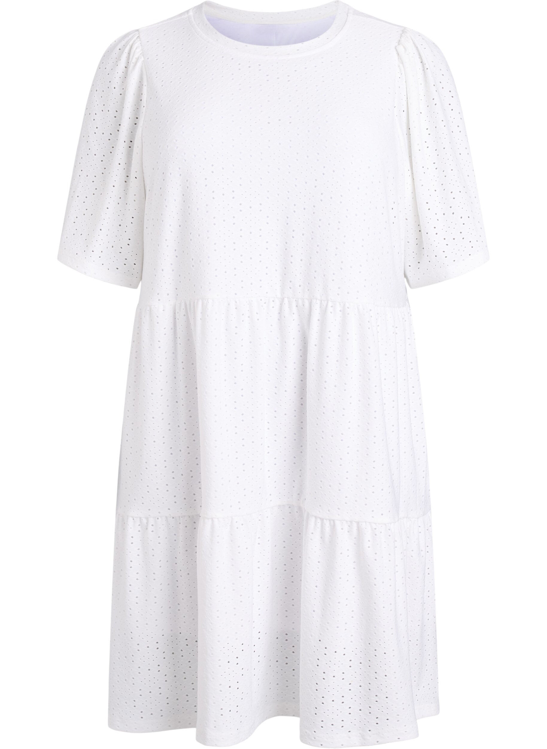 ZizziKorte jurk met kantpatroon en gelaagde rok, Wit, Packshot image number 0