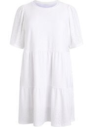Korte jurk met kantpatroon en gelaagde rok, Wit