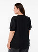 Blouse met korte pofmouwen en gestippelde textuur, Black, Model image number 1