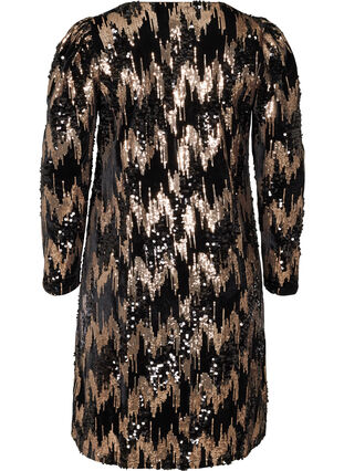 Velours jurk met lange mouwen en pailletten , Black w. Sequins, Packshot image number 1