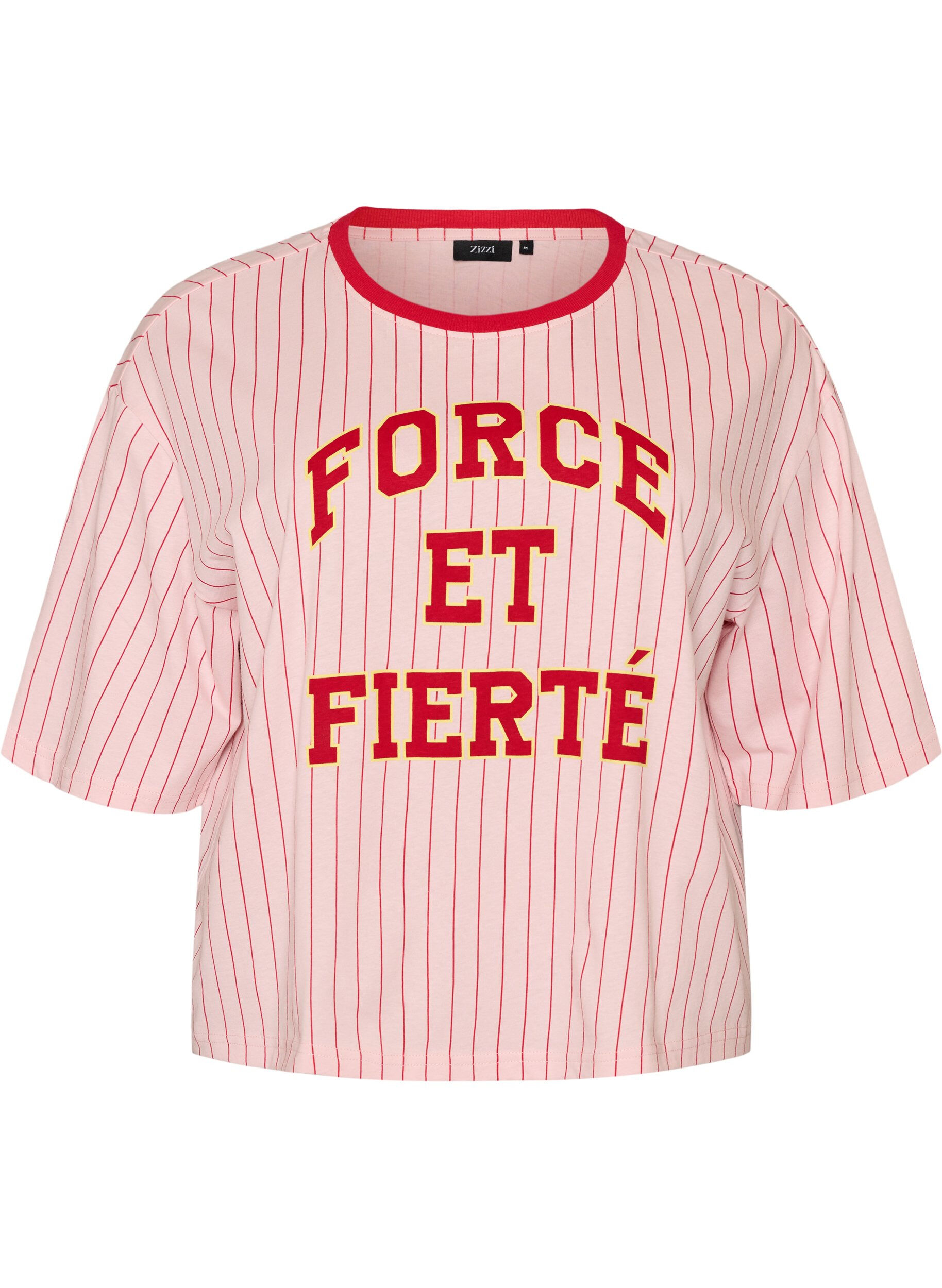 ZizziBoxy T-shirt met strepen en statement print, Roze, Packshot image number 0