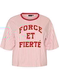 Boxy T-shirt met strepen en statement print, Roze