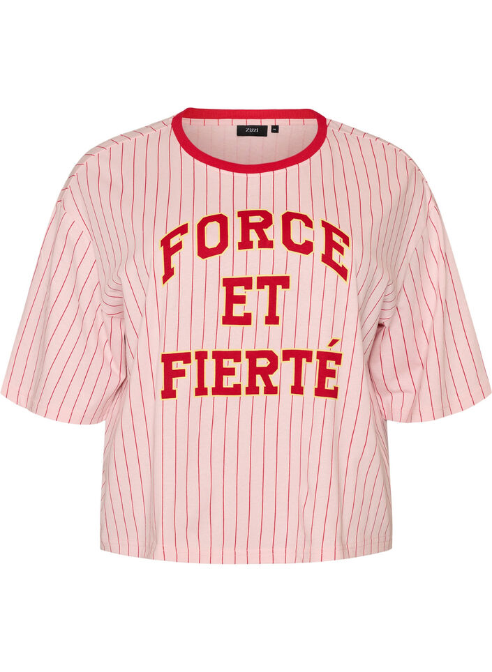 Boxy T-shirt met strepen en statement print, Roze, Packshot image number 0
