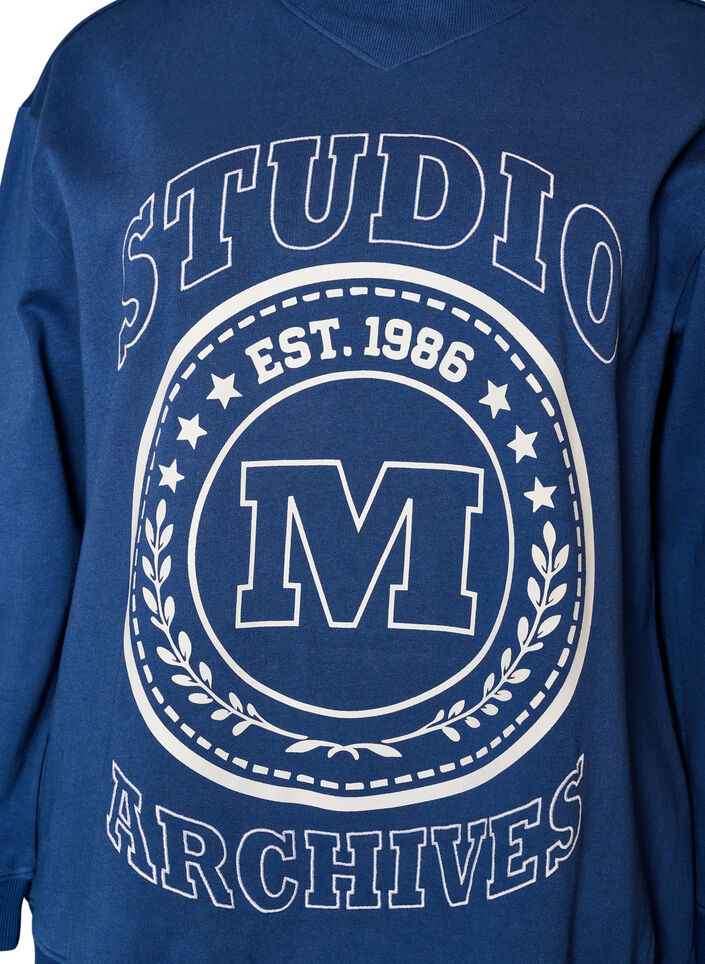 Sweatshirt met hoge hals en sportief motief op de voorkant, Blauw, Packshot image number 2