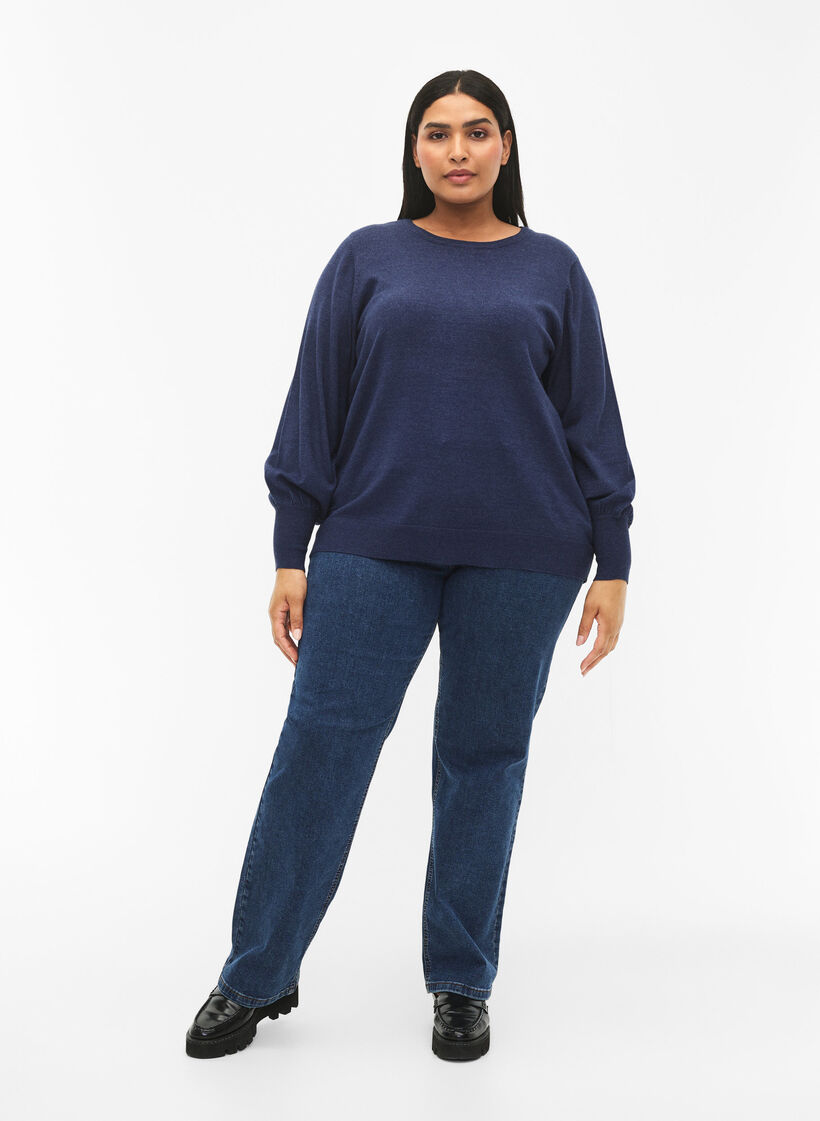 Gebreide blouse van viscose met ballonmouwen, Dress Blues Mel., Model image number 2