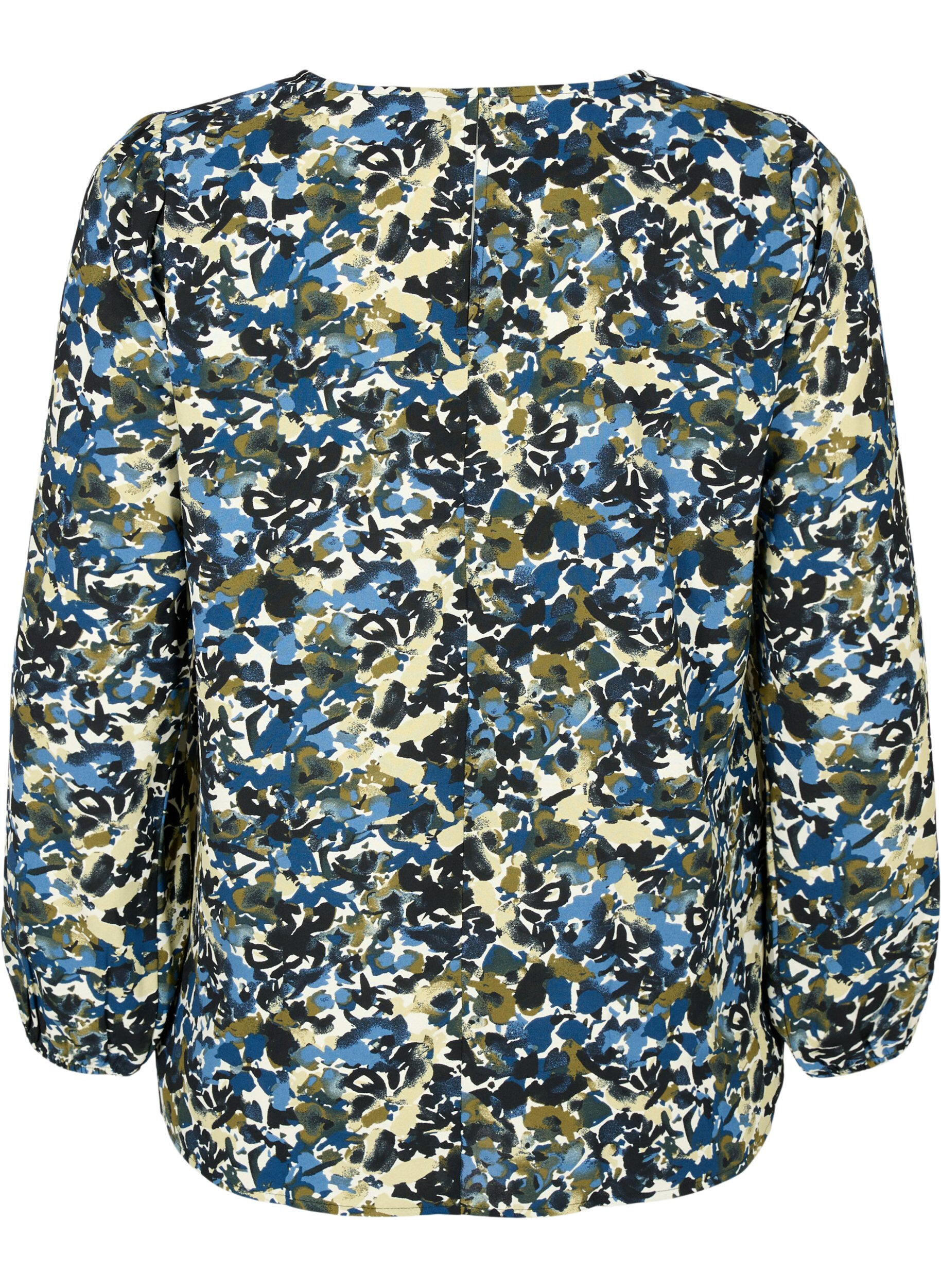 Zizzi Blouse met pofmouwen, Blue Green AOP, Packshot image number 1