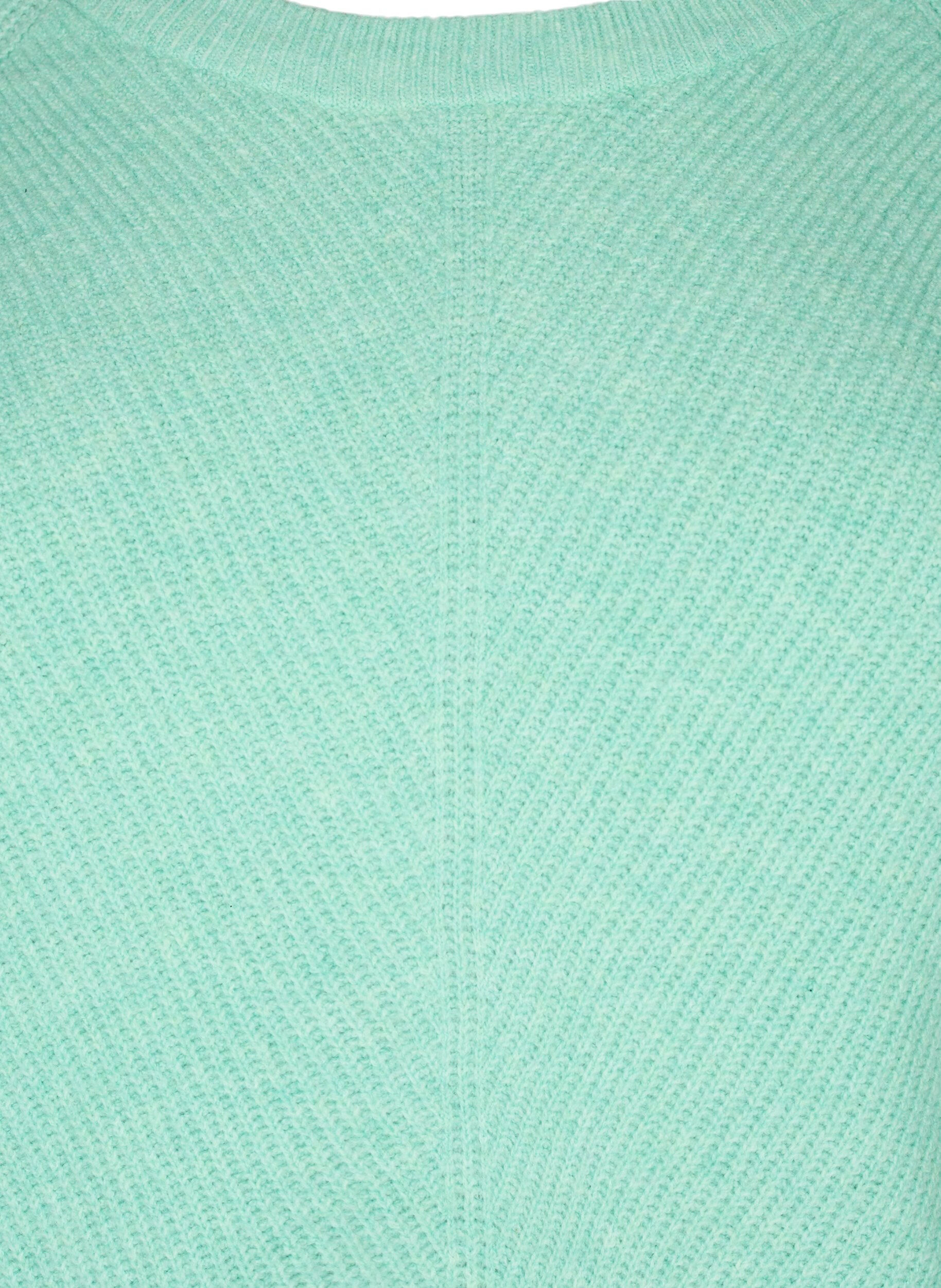 Zizzi Gem&ecirc;leerde pullover met zijsplit, Cabbage/White, Packshot image number 2