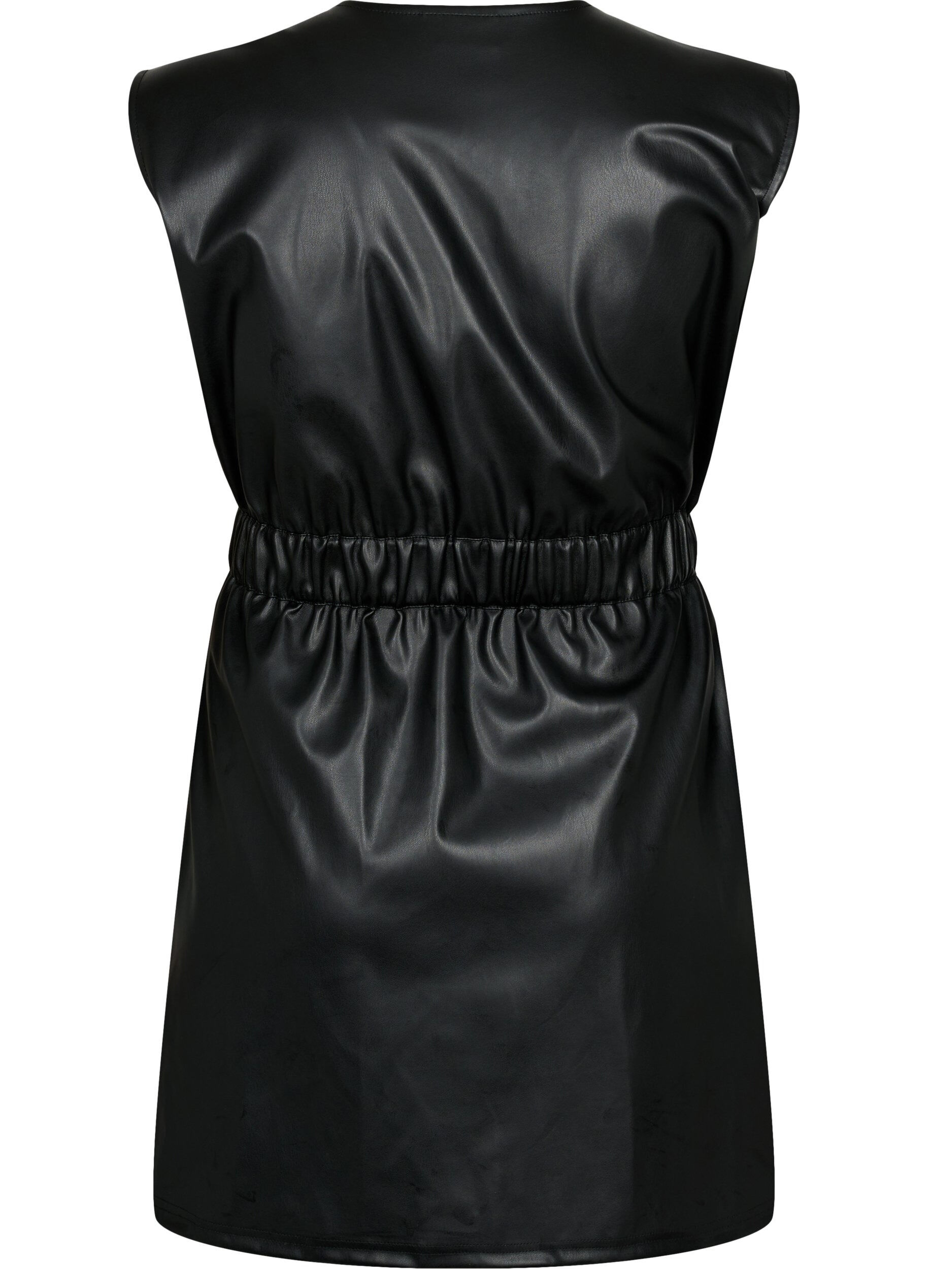 Zizzi Korte jurk in lederlook, Black, Packshot image number 1