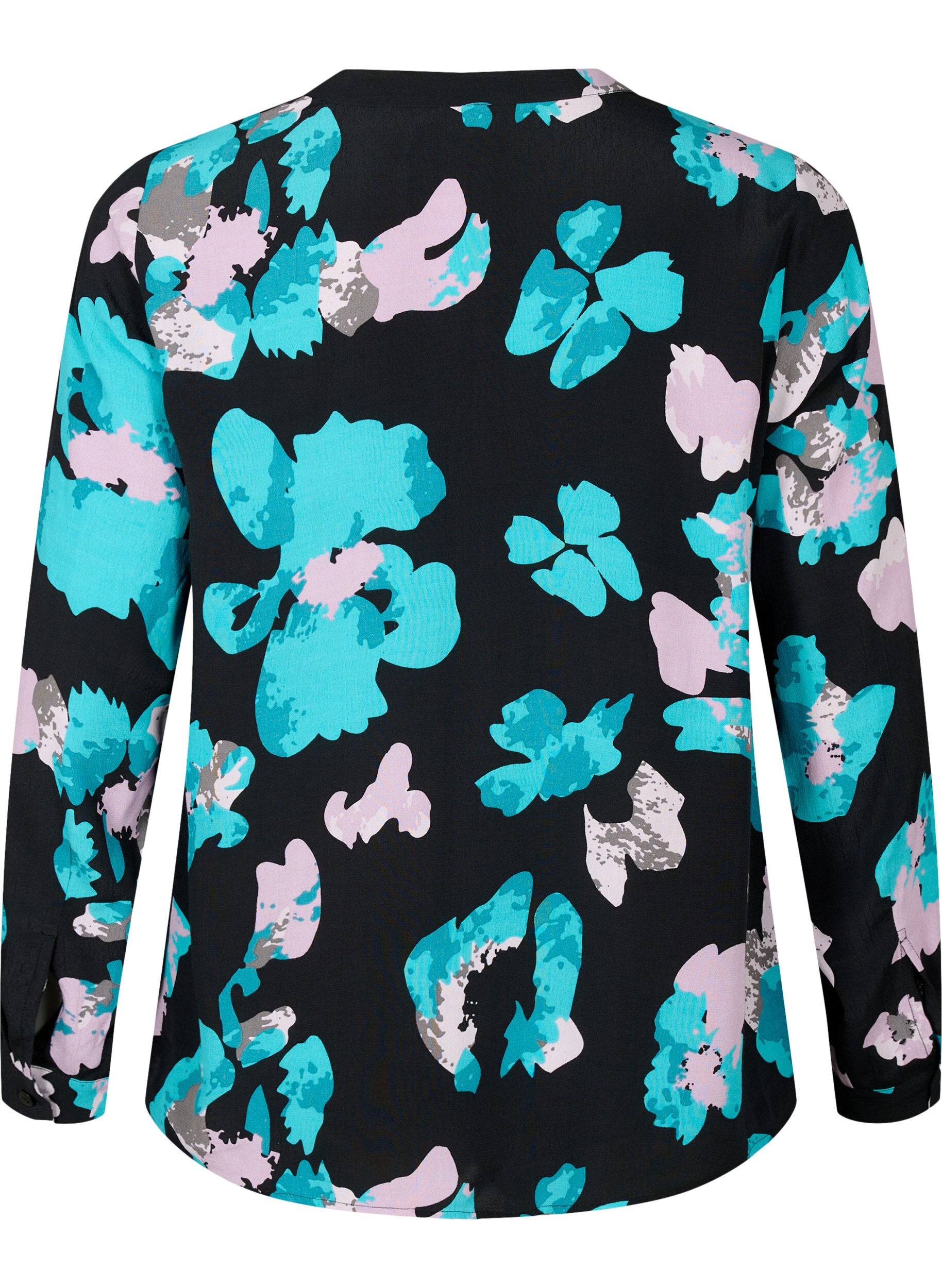 Zizzi Viscose blouse met print en lange mouw, Blue AOP, Packshot image number 1