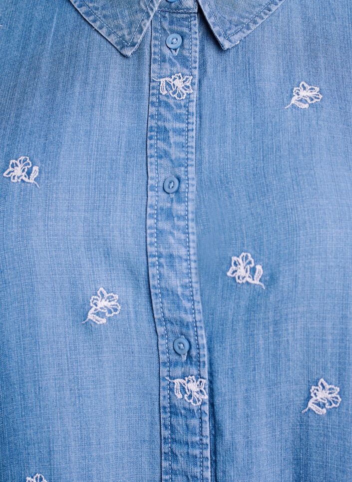 Denimlook lyocell shirt met bloemenborduursel, Blauw, Packshot image number 2