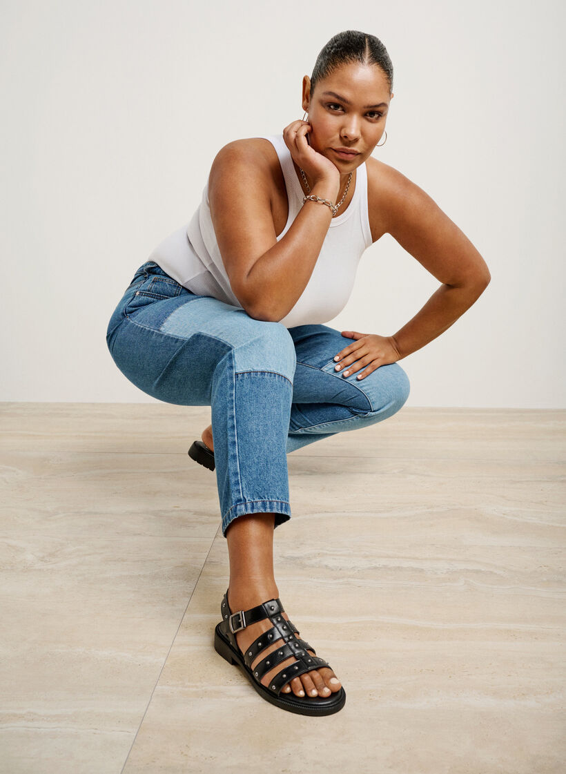 Sandaal met brede pasvorm en studs, Zwart, Image image number 0