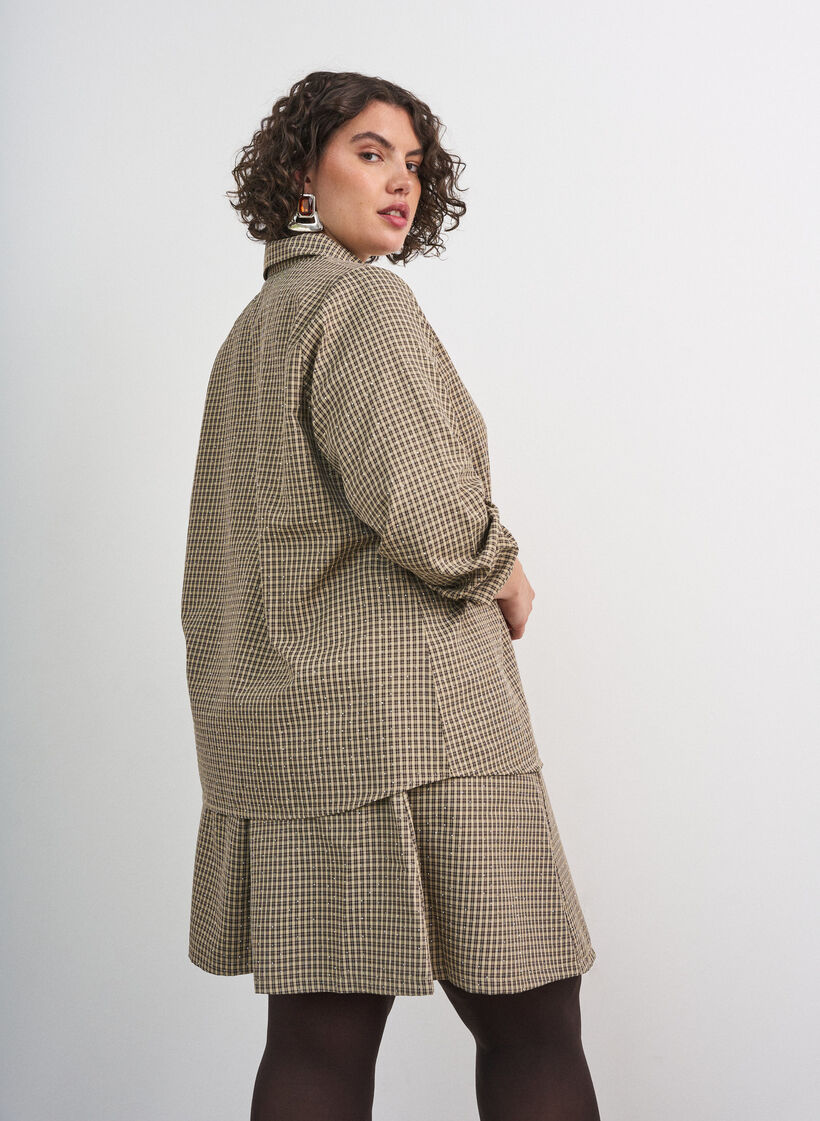 Rok met een mini-ruitpatroon en rhinestones, Bruin, Model image number 2