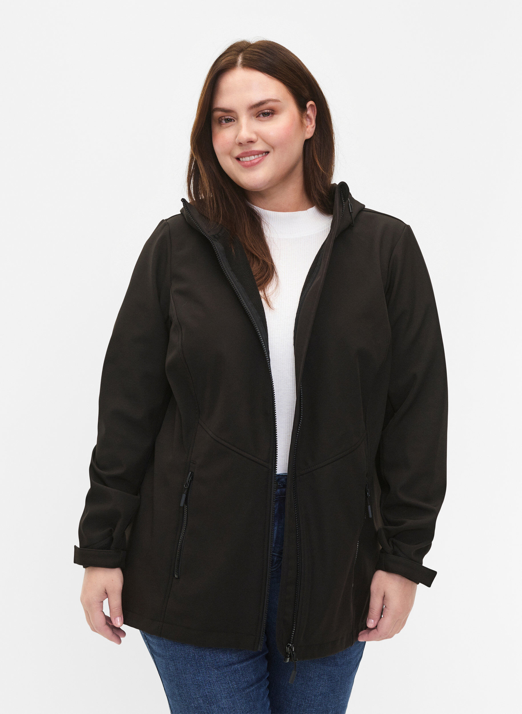 Zizzi Korte softshell jas met zakken, Black, Model image number 0