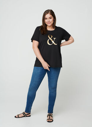 T-shirt met korte mouwen en print, Black , Model image number 2