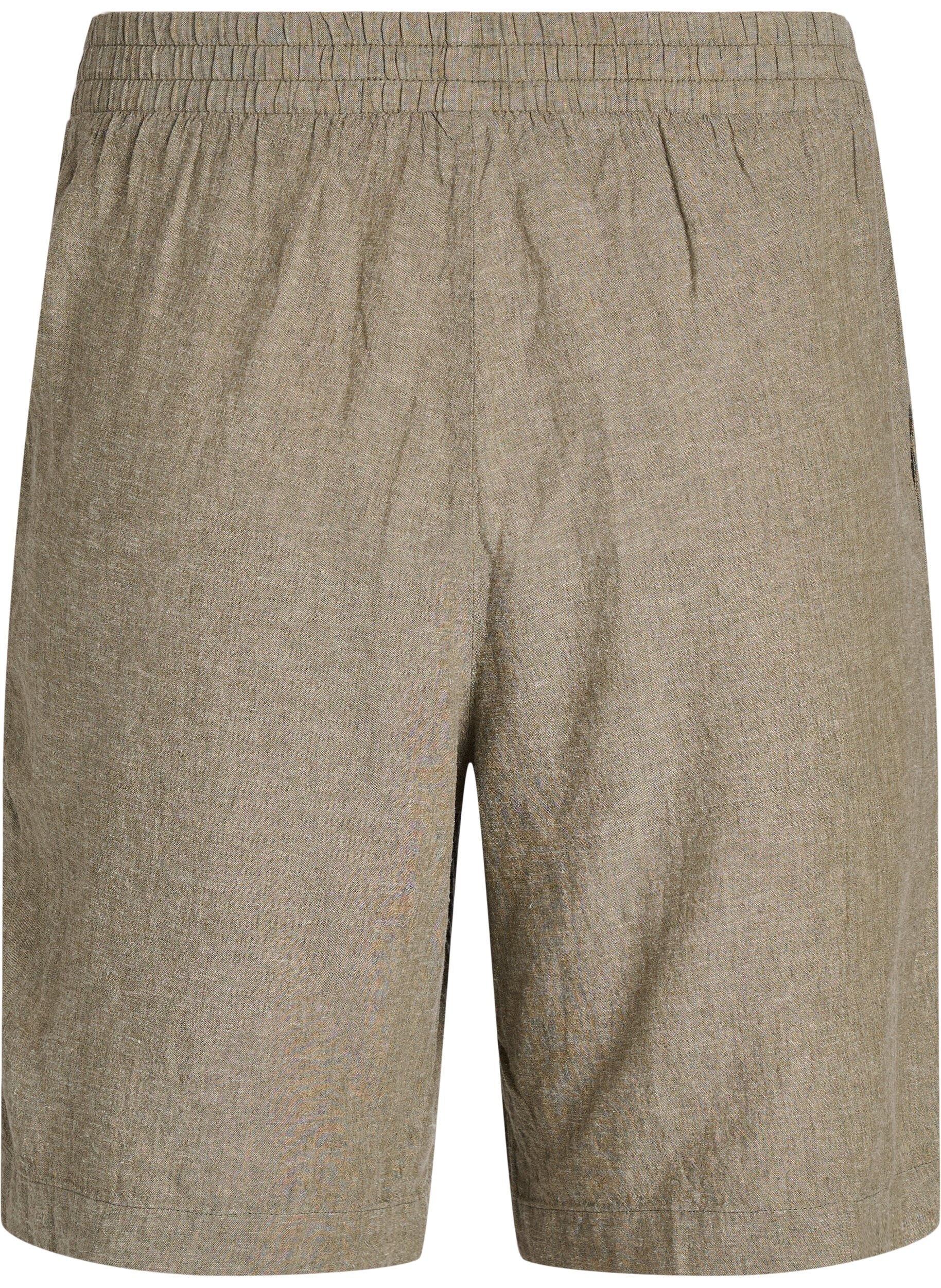 Zizzi Shorts met hoge taille in linnen en viscose, Groen, Packshot image number 1