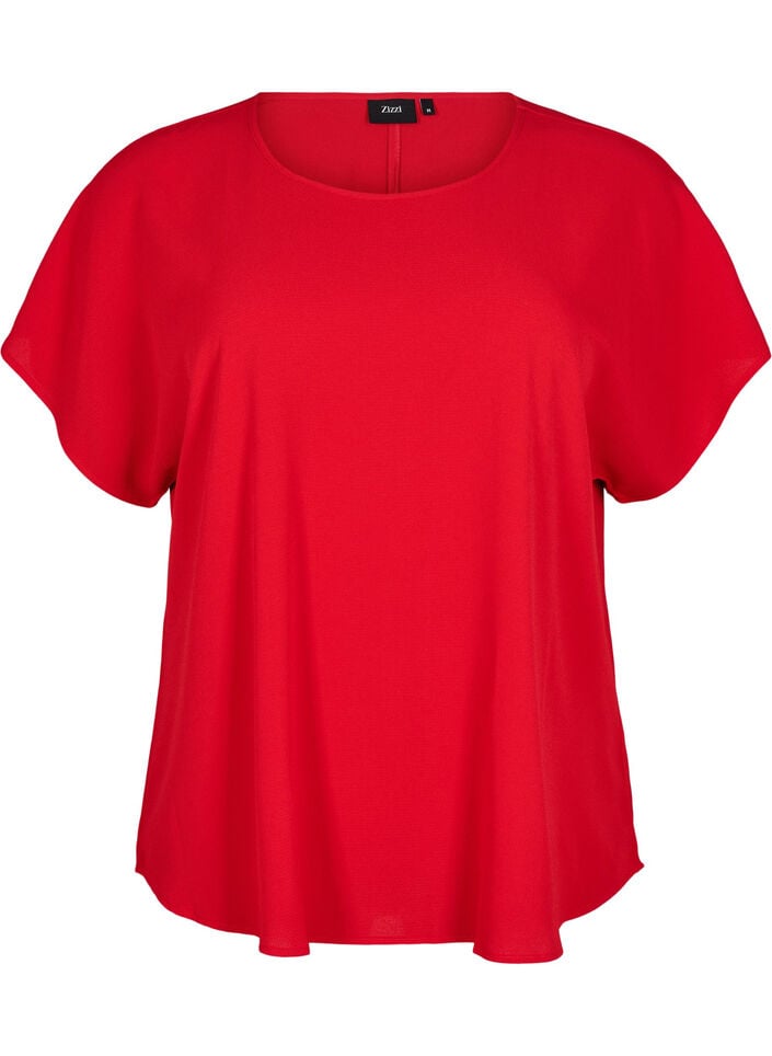 Blouse met korte mouwen en een ronde halslijn, Rood, Packshot image number 0