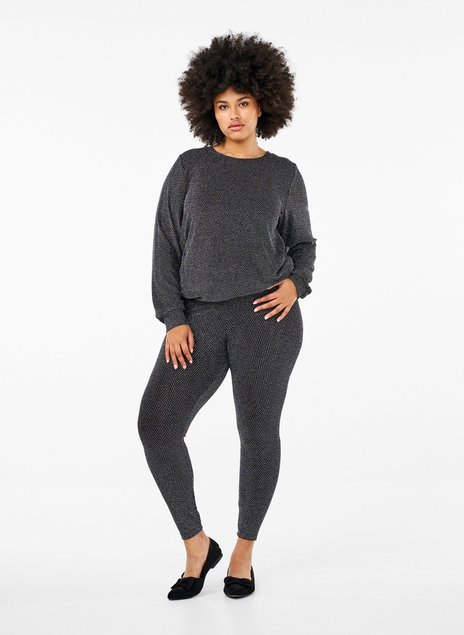 Zizzi Blouse met glinsterend patroon, Silver ZigZagShimmer, Model image number 2