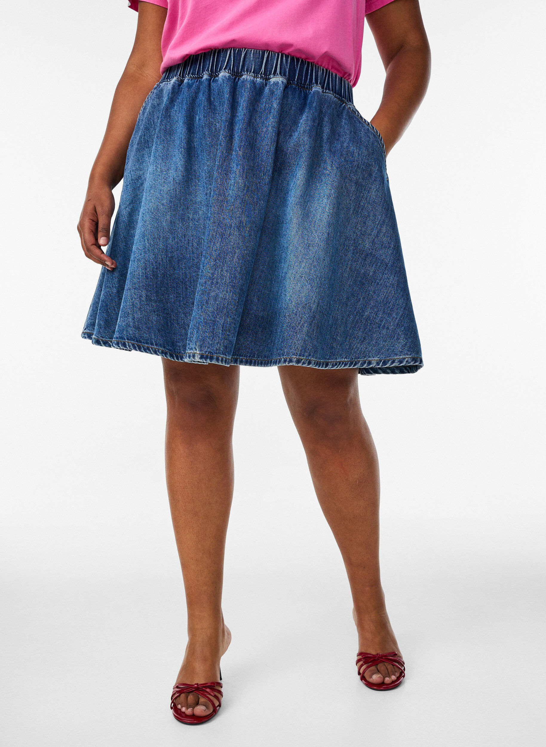 ZizziKorte denim skaterrok, Blauw, Model image number 3