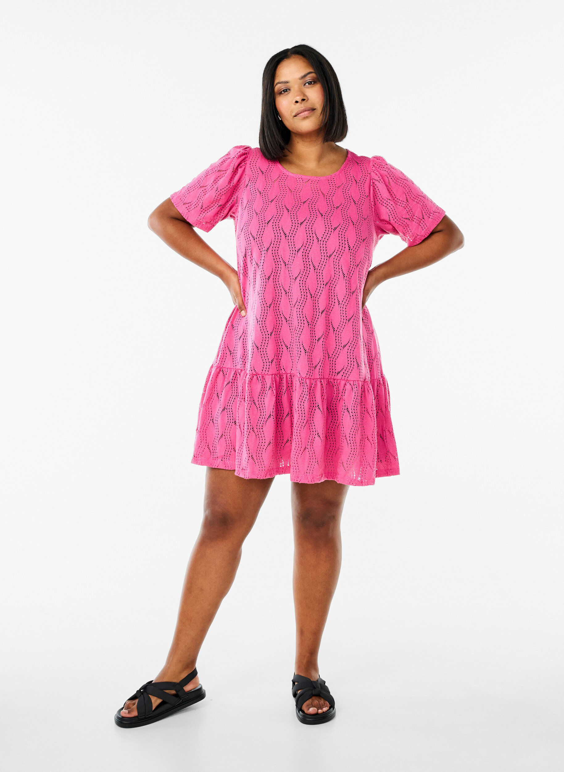 Zizzi FLASH - Korte jersey jurk met oogjespatroon, Ibis Rose, Model image number 2
