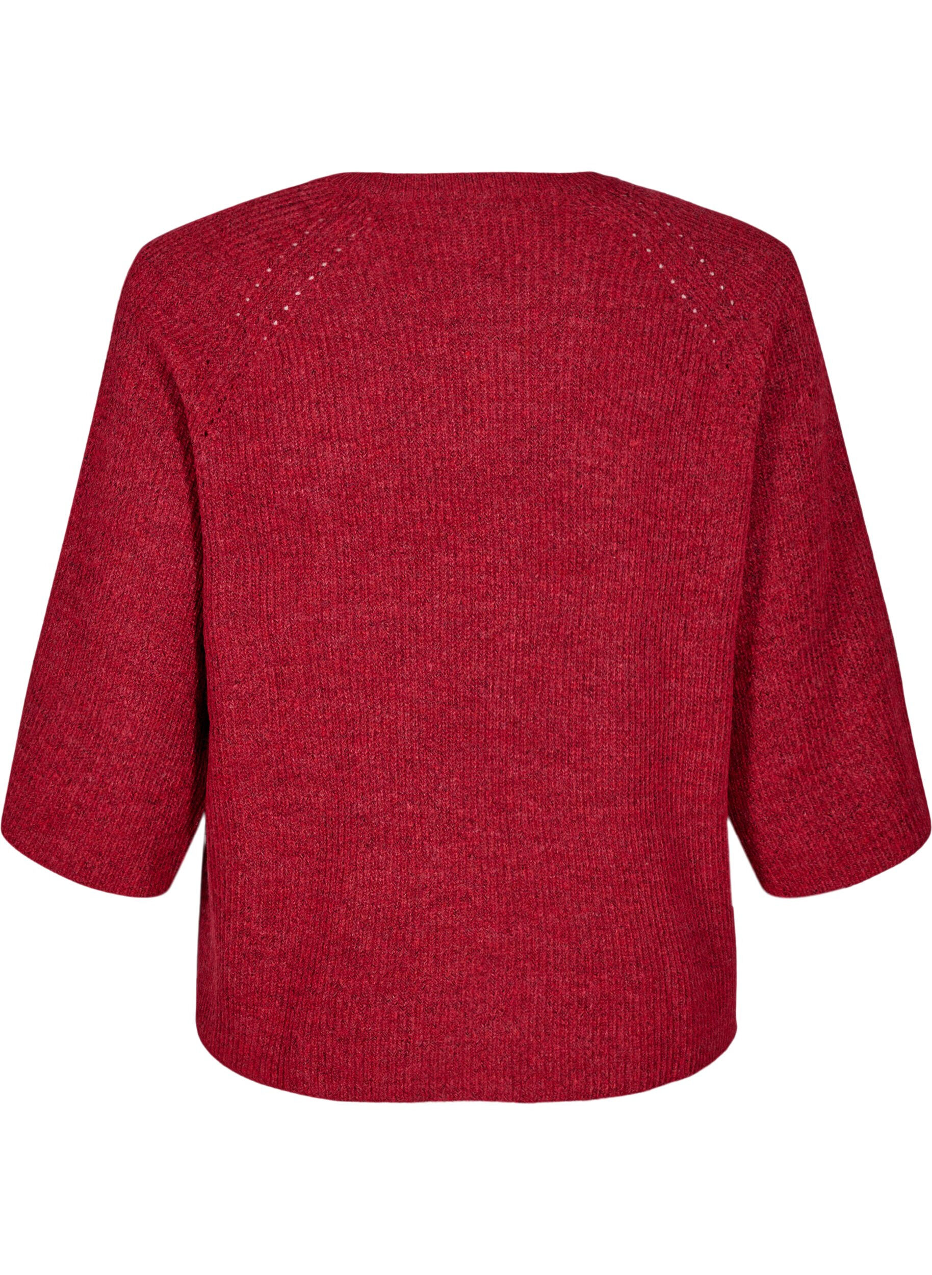 ZizziGeribde trui met 3/4 mouwen, Rood, Packshot image number 1