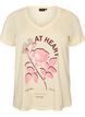 Katoenen T-shirt met V-hals en print aan de voorkant, Beige, Packshot image number 0