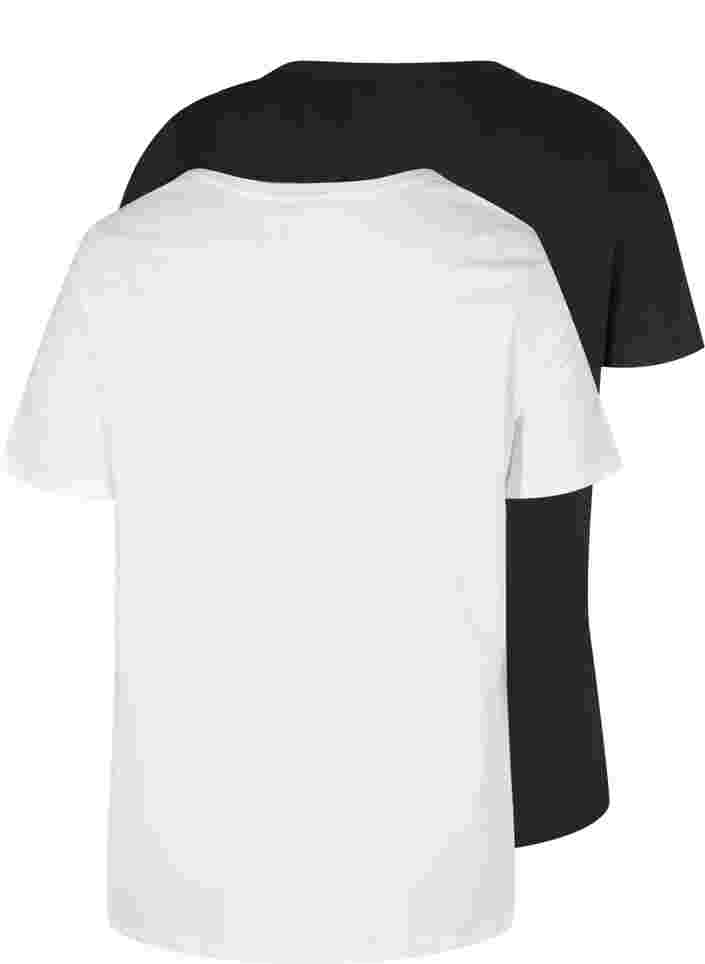 Set van 2 katoenen t-shirts met korte mouwen, Black/Bright White, Packshot image number 1