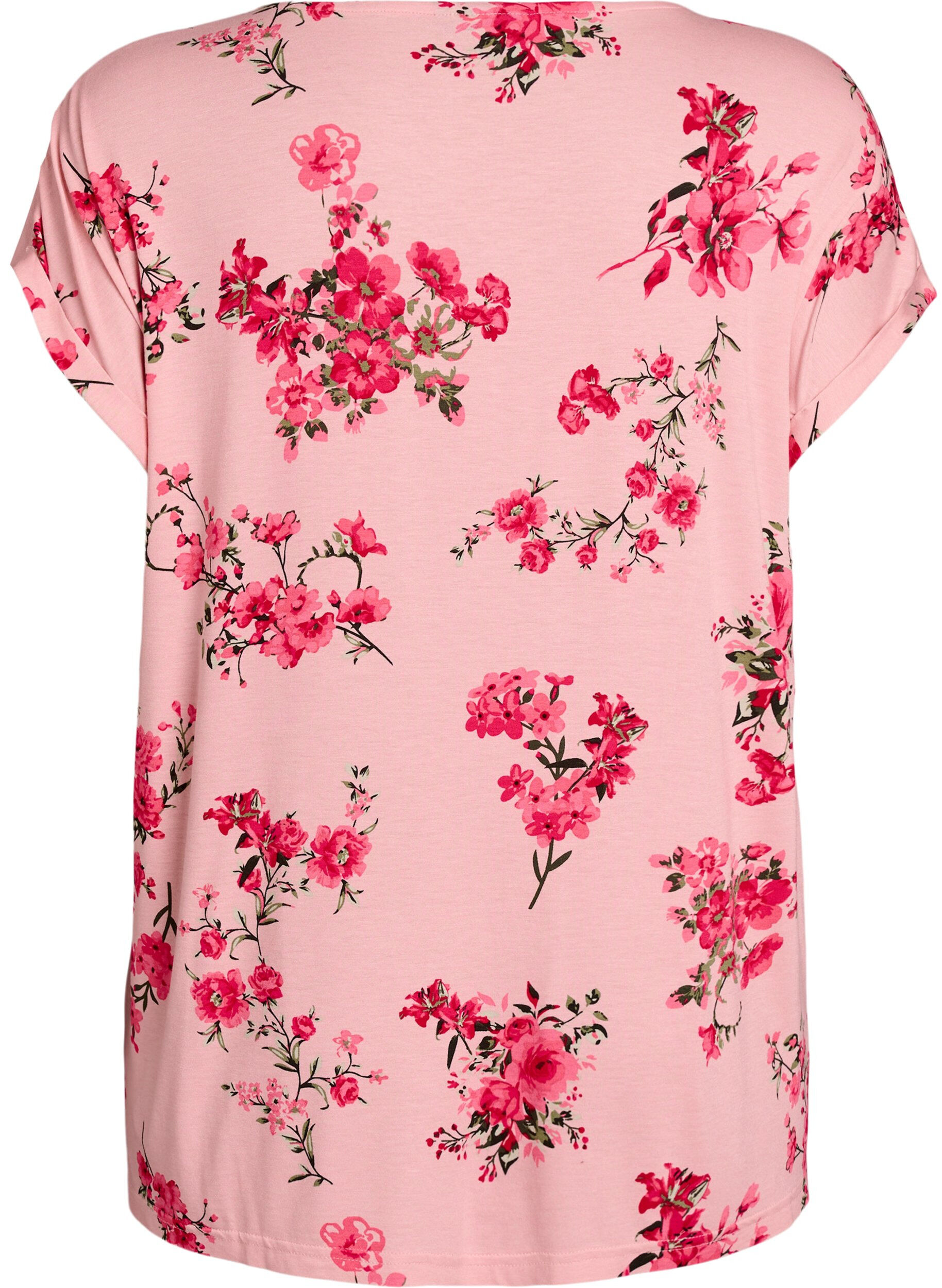 Zizzi T-shirt met bloemenprint, Roze, Packshot image number 1