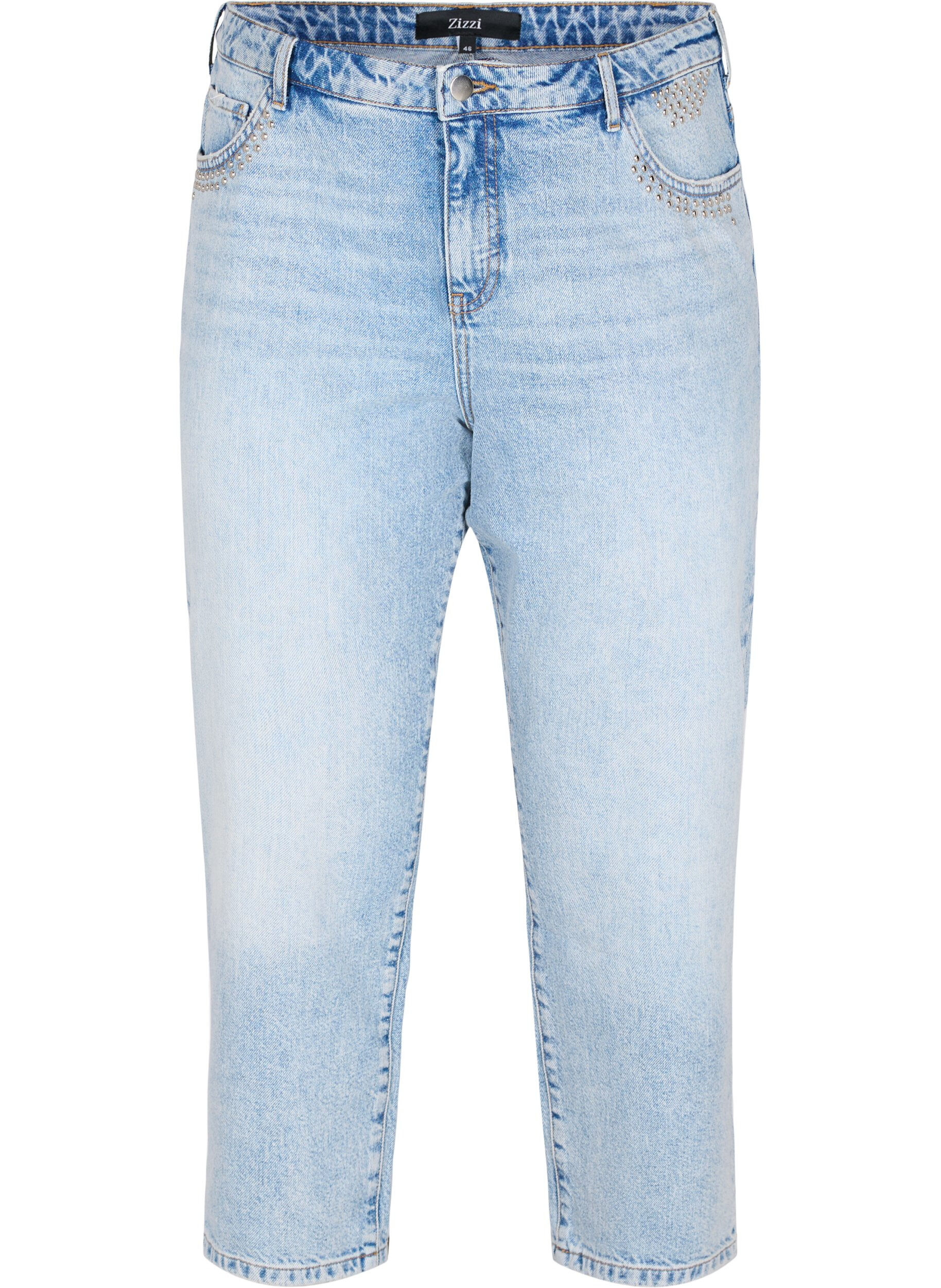 Zizzi Cropped Vera jeans met studs, Light blue denim, Packshot image number 0
