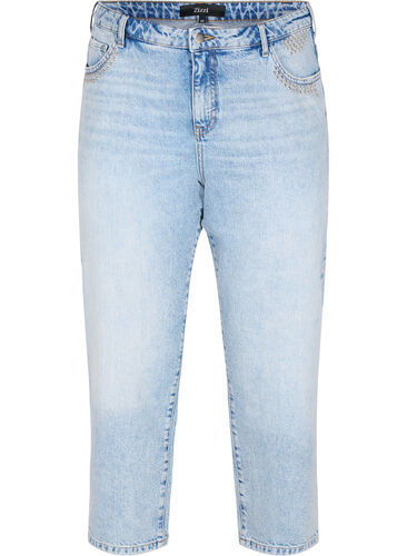 Cropped Vera jeans met studs, Light blue denim, Packshot image number 0