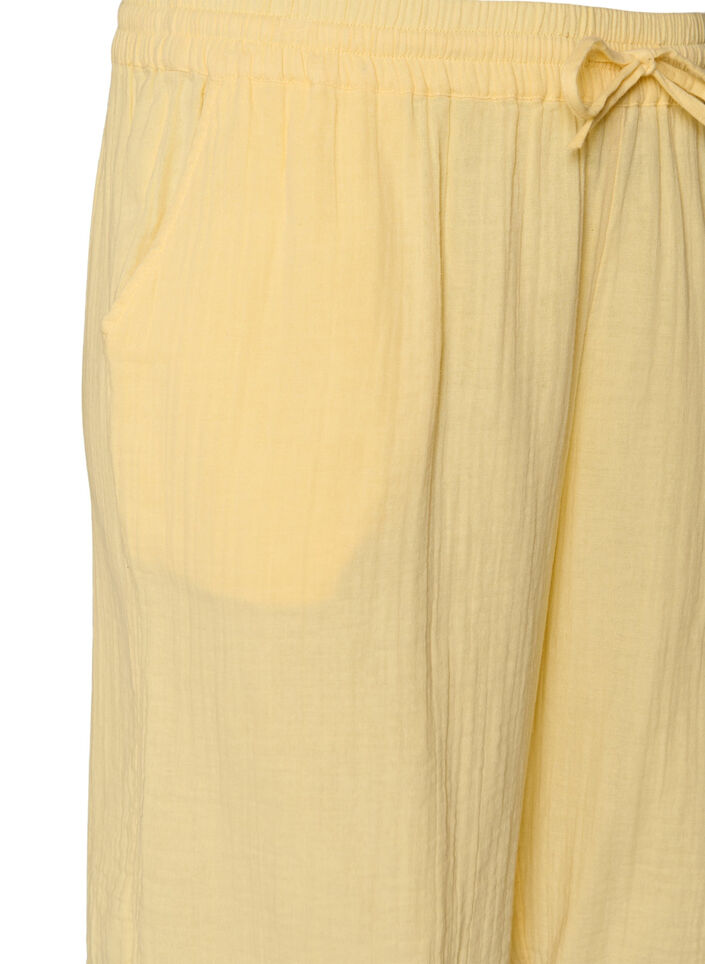 Los katoenen mousseline shorts met een hoge taille, Geel, Packshot image number 2