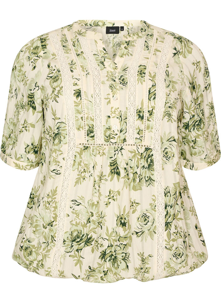 Blouse met print en 1/2 mouwen, Groen, Packshot image number 0